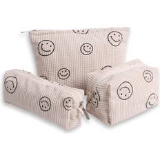 3 Pcs Smile Corduroy Cosmetic Bag - Aesthetic Preppy