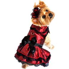 Doggie Design Iridescent Burgundy Satin and Black Lace Dress with Headpiece (XS)