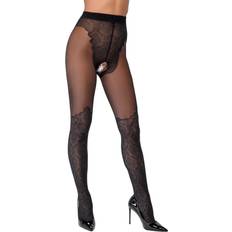 Crotchless Lace Tights - Black
