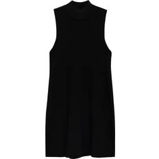 Fabric Dresses Mango Perkins-Neck Knitted Dress - Black