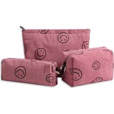 3 Pcs Smile Corduroy Cosmetic Bag - Aesthetic Preppy