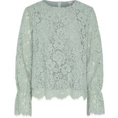Bomuld - Unisex Bluser Yas Perla Ls Lace Top - Pastelgrøn