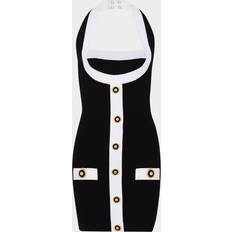 Balmain Klänningar Balmain Klänning Dam Tvåfärgad Stickad Halterneck Klänning - Black