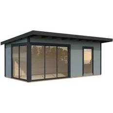 Palmako Friggebodar Palmako Gartenhaus Andrea 17,1 m2 mit Schiebetür 44 mm hellgrau/anthrazit lackiert (Gebäudefläche )