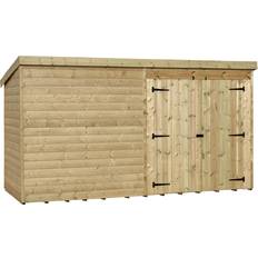 Outbuildings Empire Double Door Tongue and Groove Pent Garden Shed 12 x 5ft Green (Building Area )