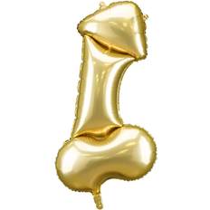 PartyDeco Folieballong Penis Guld med Sugrör