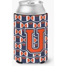 Orange Bottle Coolers CoolCookware Letter U Football Orange Blue White Can or Hugger Bottle Cooler