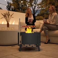 OutSunny Portable Fire Pit 58 cm Round Firepit with Grill Grate Black