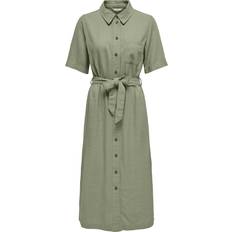 Grøn - Skjortekjoler Only Onlcaro S/S Linen Bl Belt Dres - Khaki