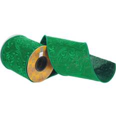 Plastic Gift Wrap Ribbons Vickerman Embroidery Wired Edge Christmas Ribbon 4 in x 5 Yards Green