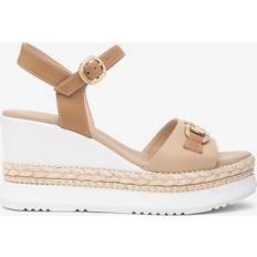 Sko NeroGiardini Cream Leather Wedges Leather Sandals - New