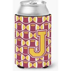 Gold Bottle Coolers CoolCookware Letter J Football Maroon & Gold Can or Hugger Bottle Cooler