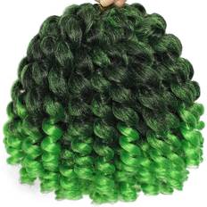 Svolna Green Ombre 3 Packs 2X Ringlet Wand Curl Jamaican Bounce 8 Inch Synthetic Crochet Hair Extensions 60 Roots