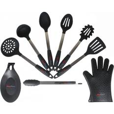Amazon Basics Ultimate 9-Piece Black Stainless Steel Kitchen Utensil Set Kitchen Utensil