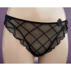 PrimaDonna Clothing PrimaDonna Nara Black Thong Uk 12 Medium See Through - Black/Flower Applique
