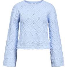 Blåa - Mesh Tröjor Object Objalyssa LO L/S Knit Pullover - Blue/Melange
