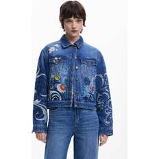 Desigual Dame Overtøj Desigual Overgangsjakke - Blue Denim/Gul/Orange/Hvid
