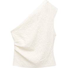 Pull&Bear Dame Sweatere Pull&Bear Sticktop Råhvid Med Tekstur Og Asymmetrisk Kant