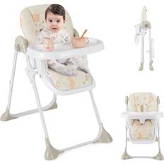 Baby High Chair Folding Dining Chair W/ Adjustable Tray & Wheels Beige
