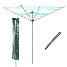 KCT 4 Arm Outdoor Rotary Washing Line Clothes Airer With Cover And Ground Spike