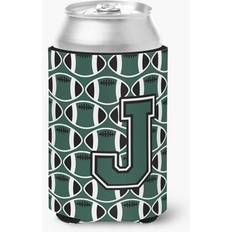 White Bottle Coolers CoolCookware Letter J Football Green & White Can or Hugger Bottle Cooler