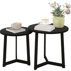 Homcom Soffbord Homcom Modernt Soffbords Set Om 2 Metallstomme Rund Design Svart Soffbord