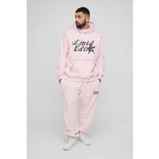 Rosa Kostymer boohooMAN Mens Plus Oversized Boxy Contrast Stitch Lmted Hooded Tracksuit - Pink