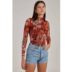 Orange - Women Shapewear & Under Garments Womens Graphic Floral High Neck Bodysuit - Orange