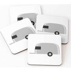 Leather Coasters Airstream Aluminum Trailer RV Camper Fan Design Set of 4 4 x 4 inch