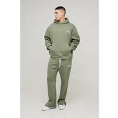 Green - Men Suits boohooMAN Mens Oversized Script Hooded Split Hem Tracksuit - Green