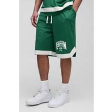 boohooMAN Mens Green Tall Varsity Mesh Basket Ball Loose Fit Shorts