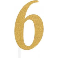 Creative Party Number 6 Glitter Topper One Size Gold Cake Decoration