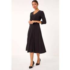 Roman Stretch Crossover Midi Dress - Black