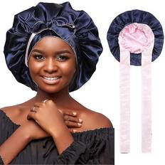 Blue Bonnets Hiigyl Satin Bonnet Silk Sleep Cap Double Layer Hair Bonnet With Elastic Tie Band