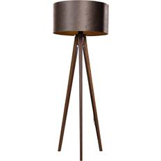 QAZQA Floor Lamps QAZQA Tripod Walnut Wood 50cm Brown Velvet Shade Floor Lamp