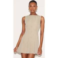 Gold Clothing PrettyLittleThing Clay Button Down Pleated Hem Shift Dress - Clay
