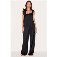 PrettyLittleThing Satin Ribbon Tie Cami Long Pj Set - Black