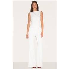 PrettyLittleThing Structured Woven Plunge Back Corset Straight Leg Jumpsuit - White
