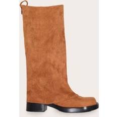 PrettyLittleThing Faux Suede Block Heeled Fold Over Knee High Boots - Camel
