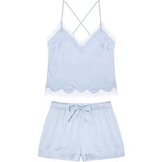 Blue Pyjamas Chelsea Peers Satin Lace Trim Cami Short Pyjama Set - Cornflower Blue
