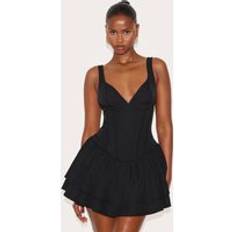 PrettyLittleThing Woven Corset Detail Skater Skort Playsuit - Black