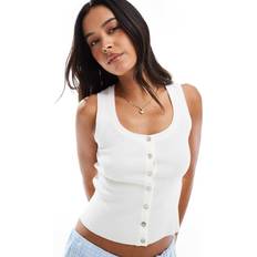 Stradivarius Knit Top With Buttons - White