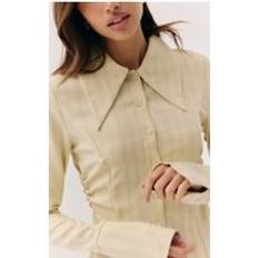 PrettyLittleThing Butter Yellow Pinstripe Oversized Collar Fitted Shirt - Yellow