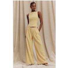 PrettyLittleThing Lemon Woven Tailored Wide Leg Trousers - Lemon