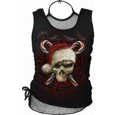 Mesh Tank Tops Spiral Direct Spiral Direct Womens Candy Cane Santa 2 in 1 Sleeveless Tank Top - Black