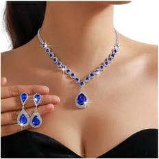 Crystal Jewellery Sets Maxpower Women Wedding Jewelry Set Waterdrop Shape Shining Faux Crystal Choker Necklace Dangle Earrings Set - Blue