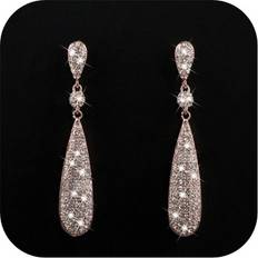 Maxpower Fashion Elegant Diamond Eardrop Shiny Geometry Zircon Water Drop Earring - Rose Gold