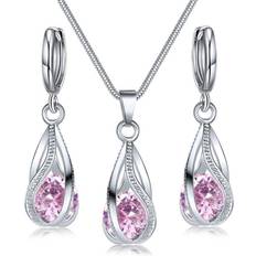 Crystal Jewellery Sets Maxpower Crystal Water Drop Pendent Necklace Earrings Jewelry Set - Pink