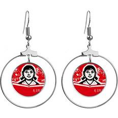 Red Earrings DIYthinker Girl Book Red Chinese Revolution Ears Dangle Hoop Jewelry Drop Circle - Red
