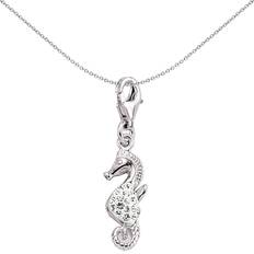 Crystal Charms & Pendants Jewelco London Sterling Silver White Crystal Seahorse Charm - Silver